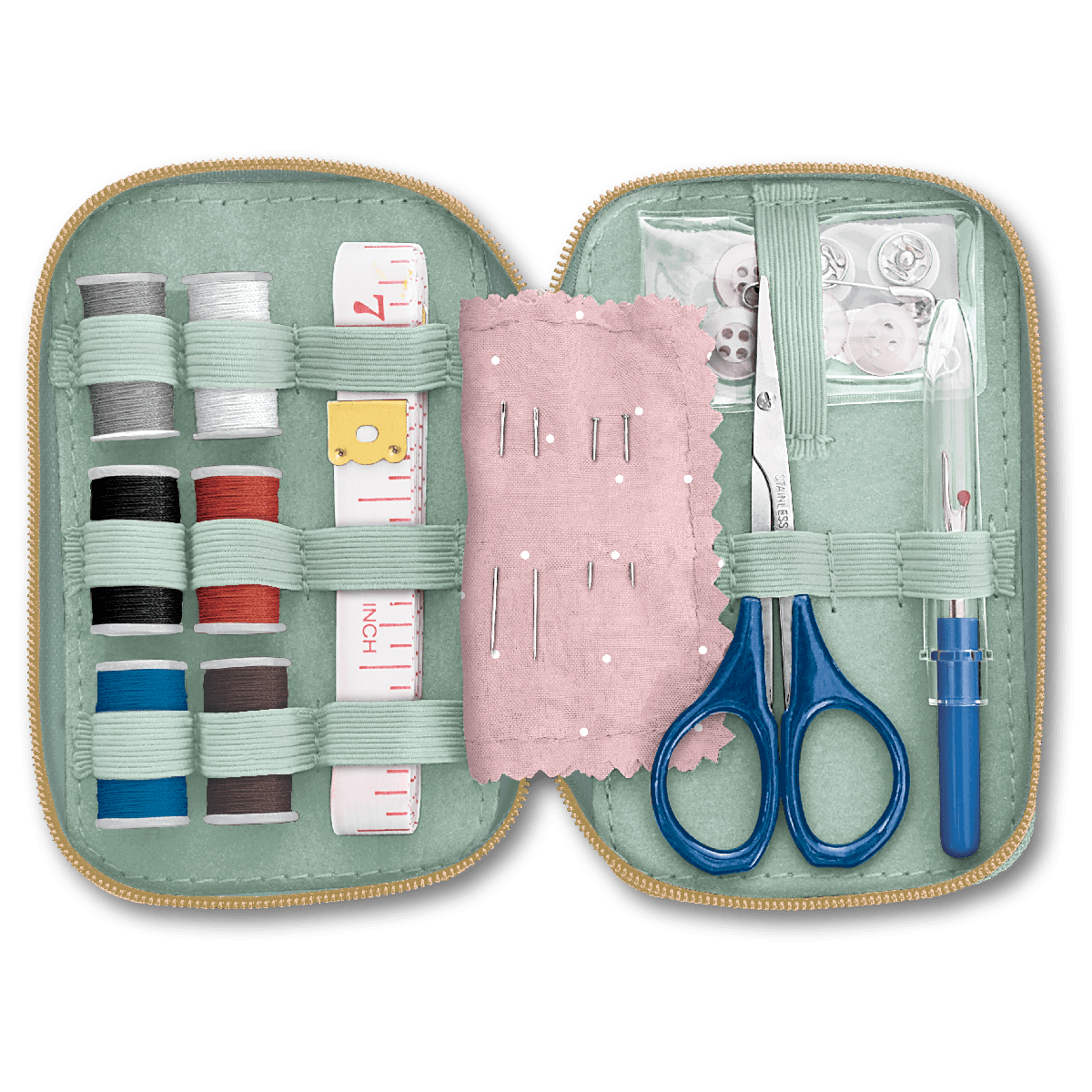 Compact Travel Sewing Kit | Mint Jacobean