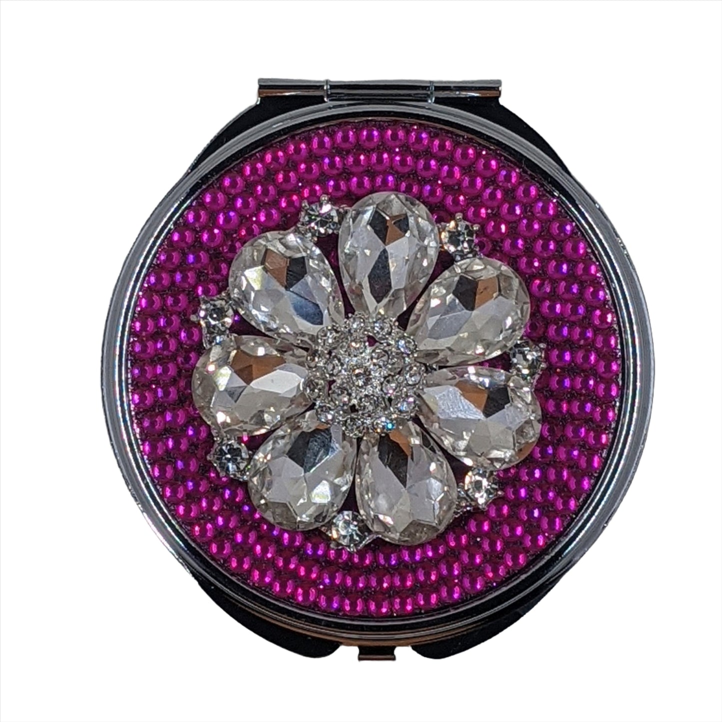 handmade compact makeup mirror | Rhinestone Floral