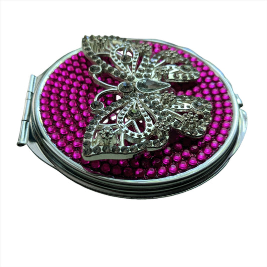 handmade compact makeup mirror | Rhinestone Butterfly