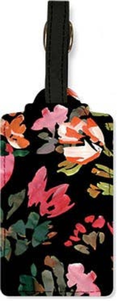Vegan Leather Luggage Tag | Black Floral