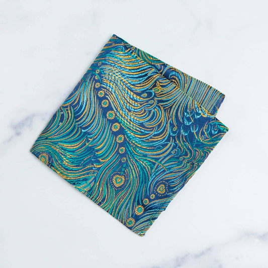 Brocade Pocket Square | Peacock Pattern