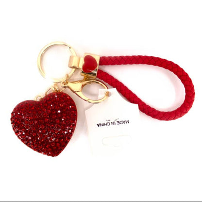 Rhinestone Heart Key Ring Bag Charm w/ Wristlet