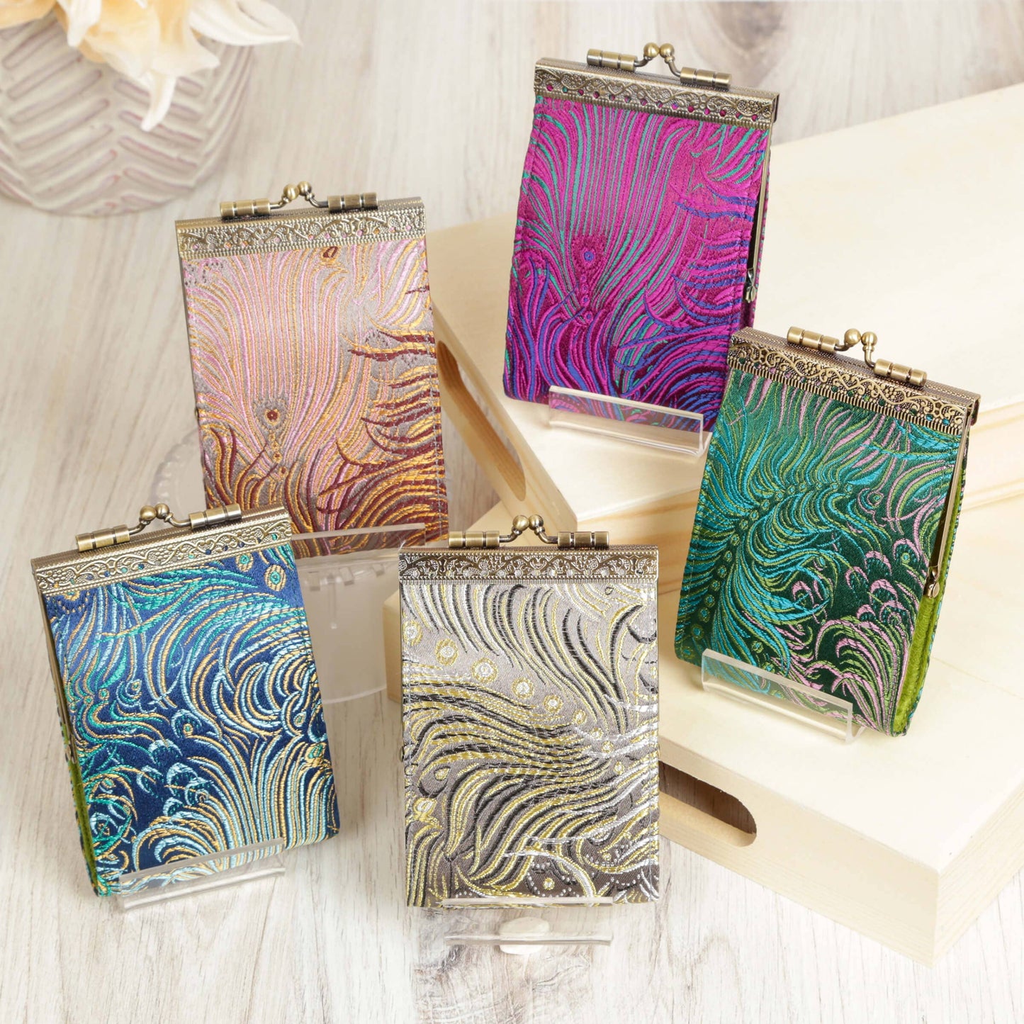 Vintage Style RFID Card Holder | Peacock Pattern