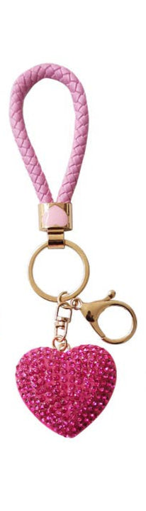Rhinestone Heart Key Ring Bag Charm w/ Wristlet