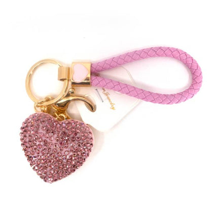 Rhinestone Heart Key Ring Bag Charm w/ Wristlet