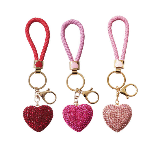 Rhinestone Heart Key Ring Bag Charm w/ Wristlet