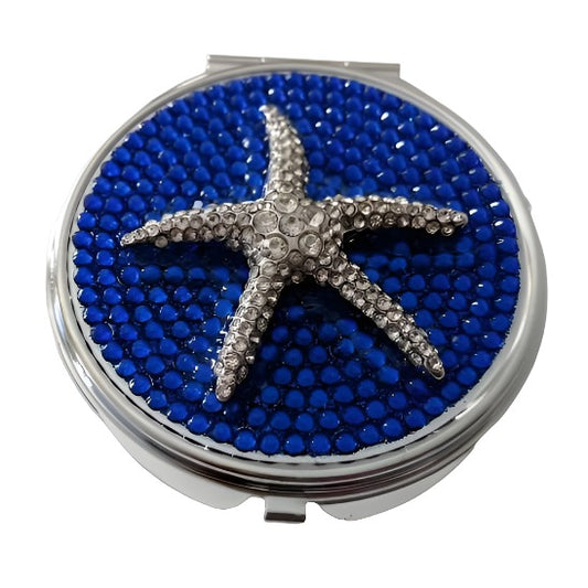 handmade rhinestone starfish compact makeup mirror | Silver Starfish