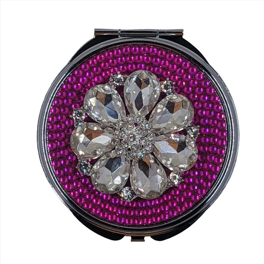 handmade compact makeup mirror | Rhinestone Floral