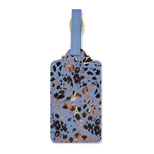 'Blue Leopard' Vegan Leather Luggage Tag