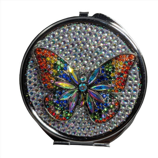 handmade compact makeup mirror | Rainbow Butterfly