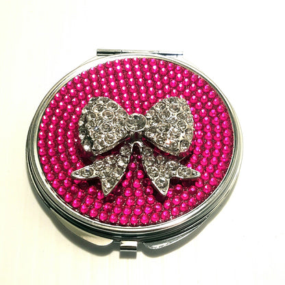handmade compact makeup mirror | Rhinestone Bow