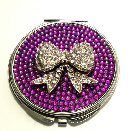 handmade compact makeup mirror | Rhinestone Bow