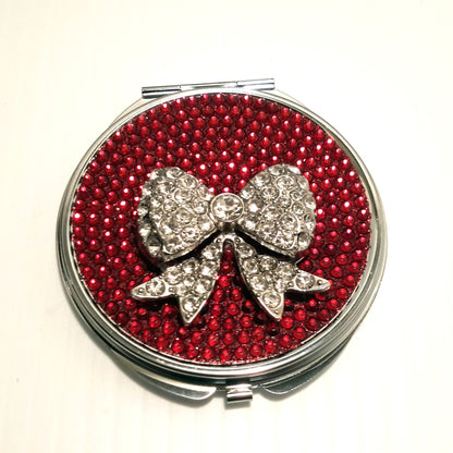 handmade compact makeup mirror | Rhinestone Bow