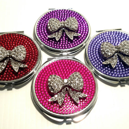 handmade compact makeup mirror | Rhinestone Bow